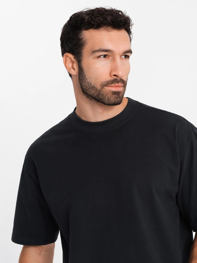 Men's cotton LOOSE FIT t-shirt with round neckline - black V1 OM-TSBC-0234