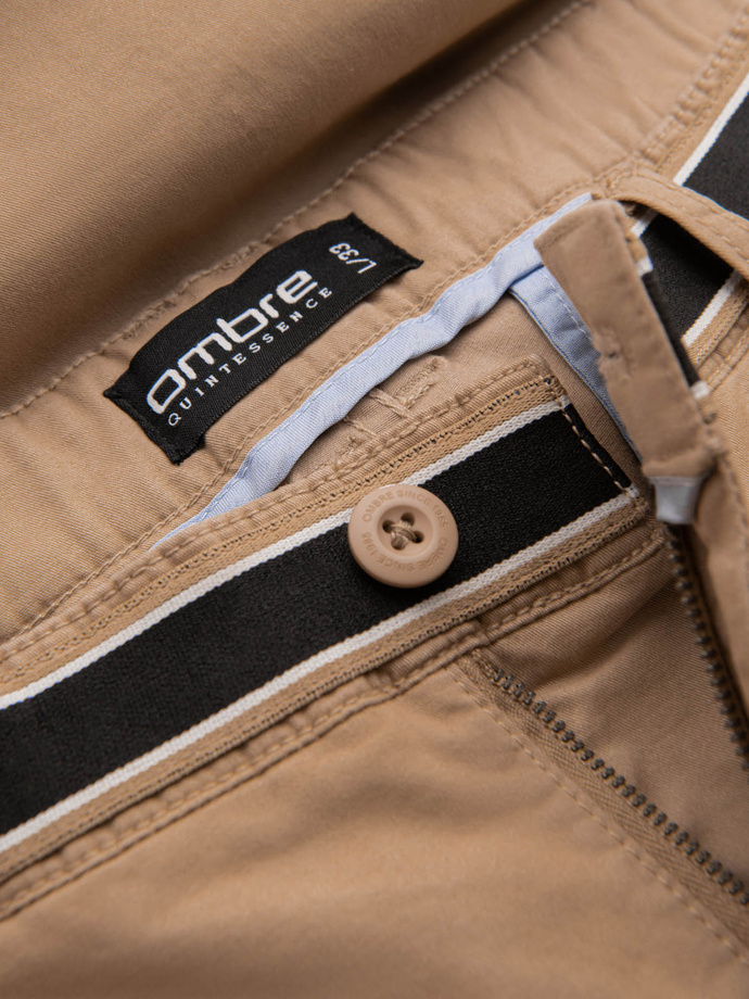 Men's chino pants with decorative waistband - sand V5 OM-PACP-0118