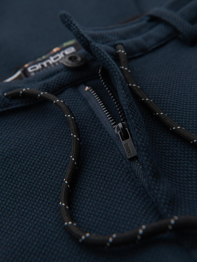 Men's knitted pants with elastic waistband - navy blue V3 OM-PACP-0116