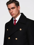 Elegant military double-breasted coat for men with wool - black V1 OM-COWC-0145