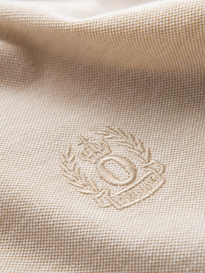 Polo bărbați melange cu mânecă lungă cu broderie - nisip melange V4 OM-POLS-0129 