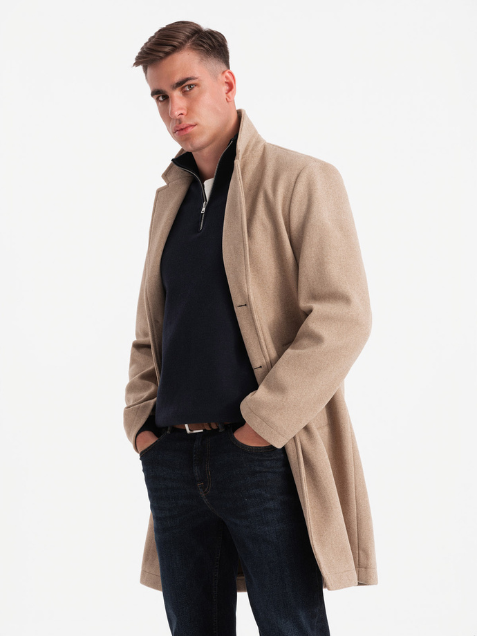 Pánsky ľahký jednoradový kabát - béžový V7 OM-COWC-0104