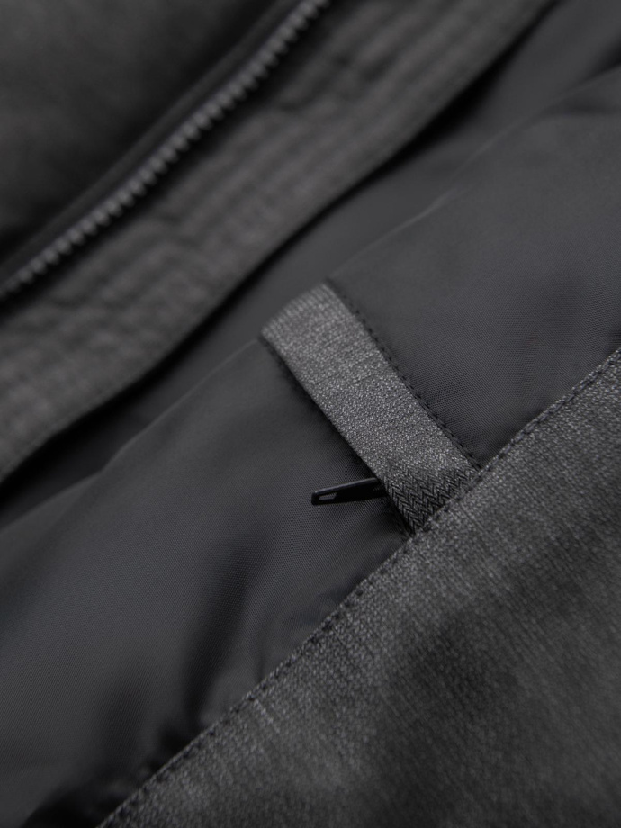 Pánska dlhá prešívaná bunda s kapucňou - sivá V2 OM-JALJ-0264