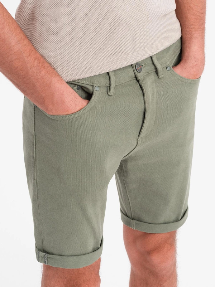 Men's classic denim shorts with rolled up leg - light olive V5 OM-SRDS-0162