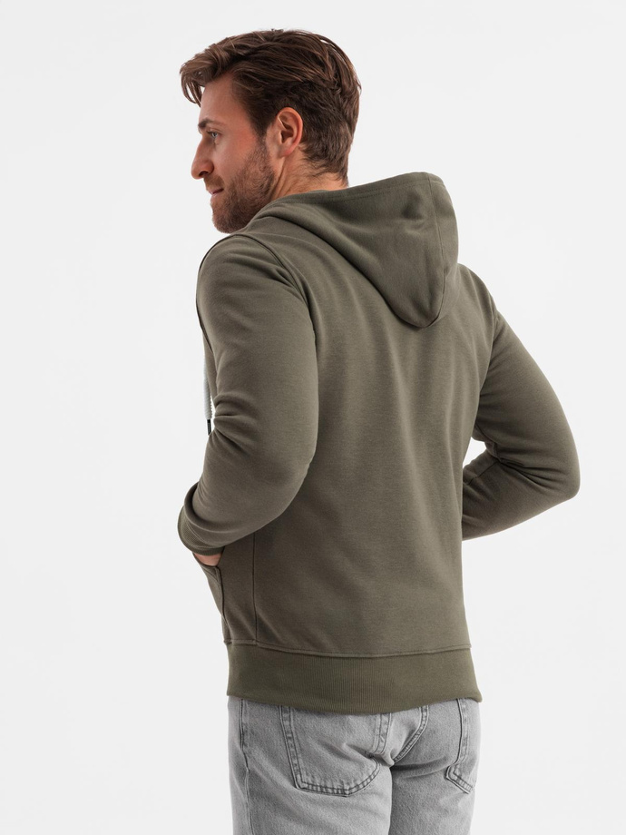 BASIC men's zip-up hoodie - dark olive green V11 OM-SSBZ-0118