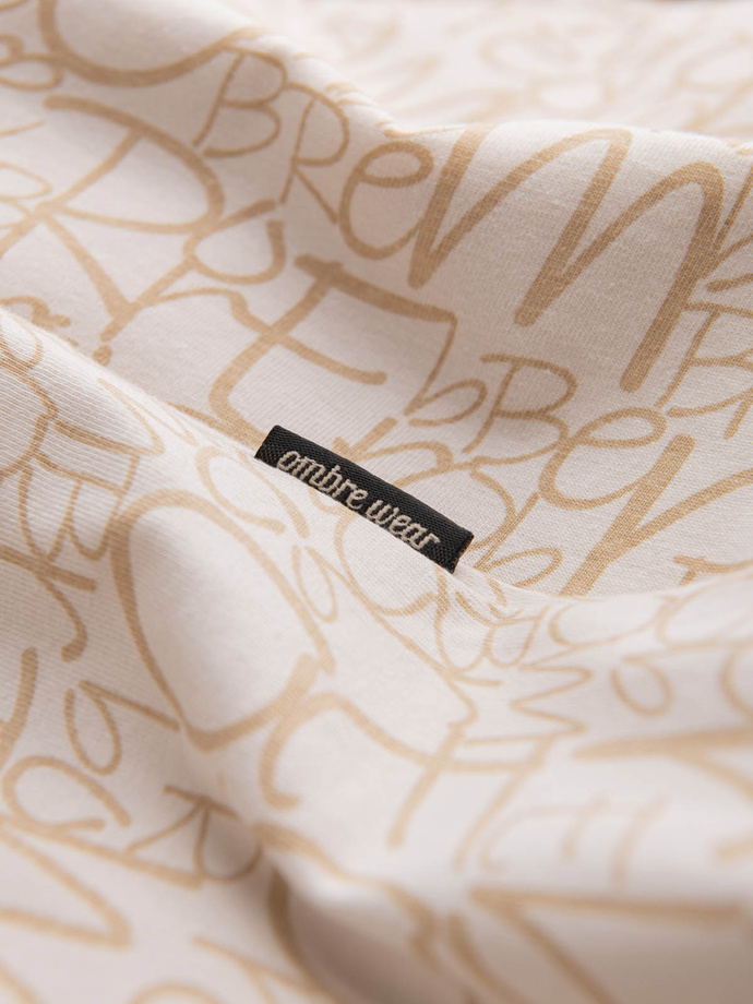Tricou bărbătesc din bumbac cu imprimeu cu litere și buzunar - crem și maro V1 OM-TSFP-0188