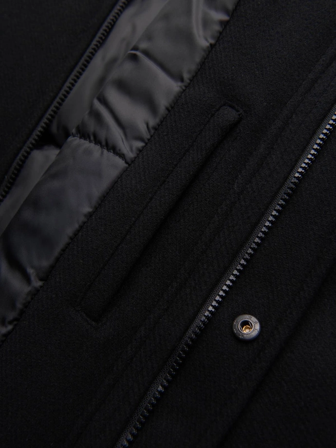 Pánský vlněný kabát parka s kapucí - černý V1 OM-COWC-0132