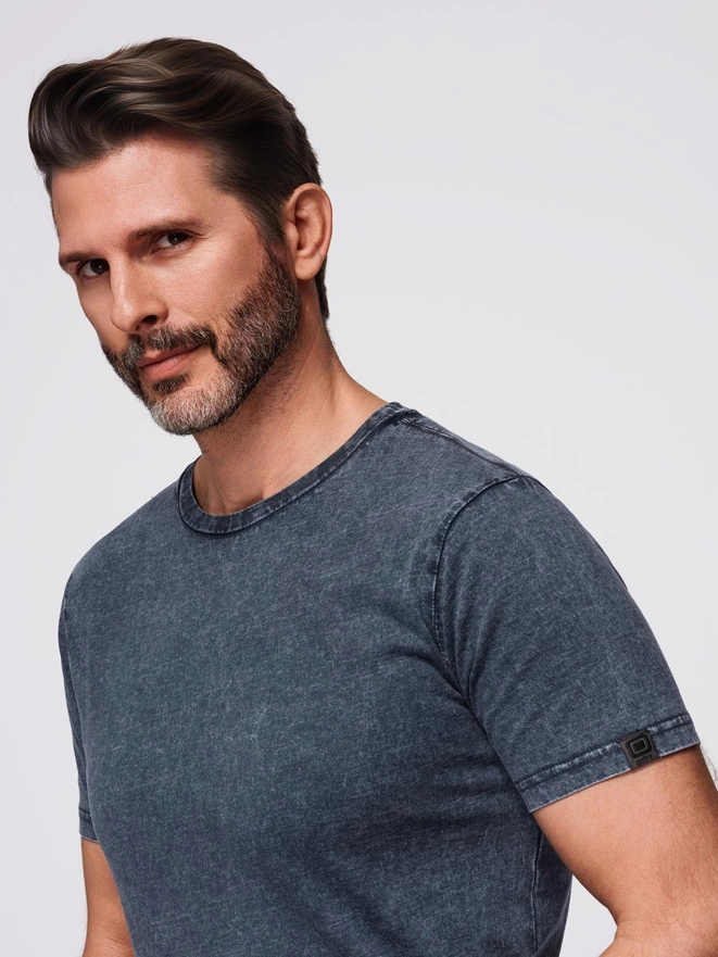 Men's t-shirt with wash effect - navy blue V2 OM-TSWT-0116