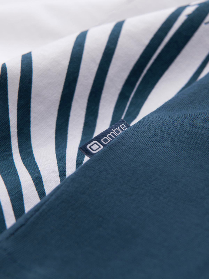 Pánské dvoubarevné tričko s potiskem palmových listů - tmavě modré V1 OM-TSPT-0177