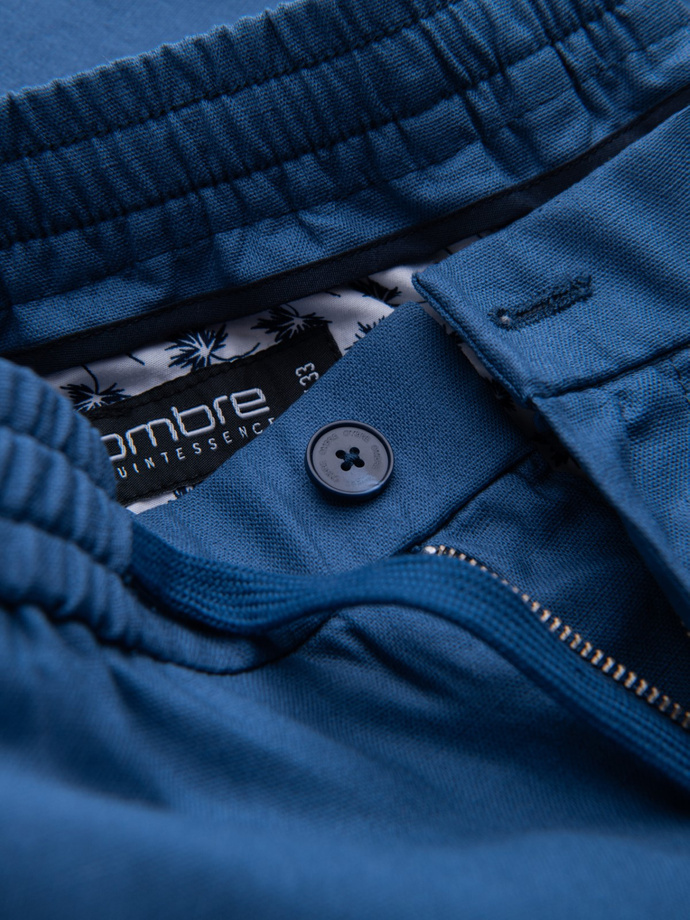 Pantaloni bărbătești chino roll-up în amestec de in - denim albastru V5 OM-PACP-0198