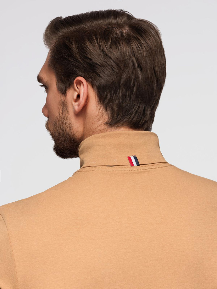 Men's plain turtleneck longsleeve - light brown V5 OM-LSCL-0130