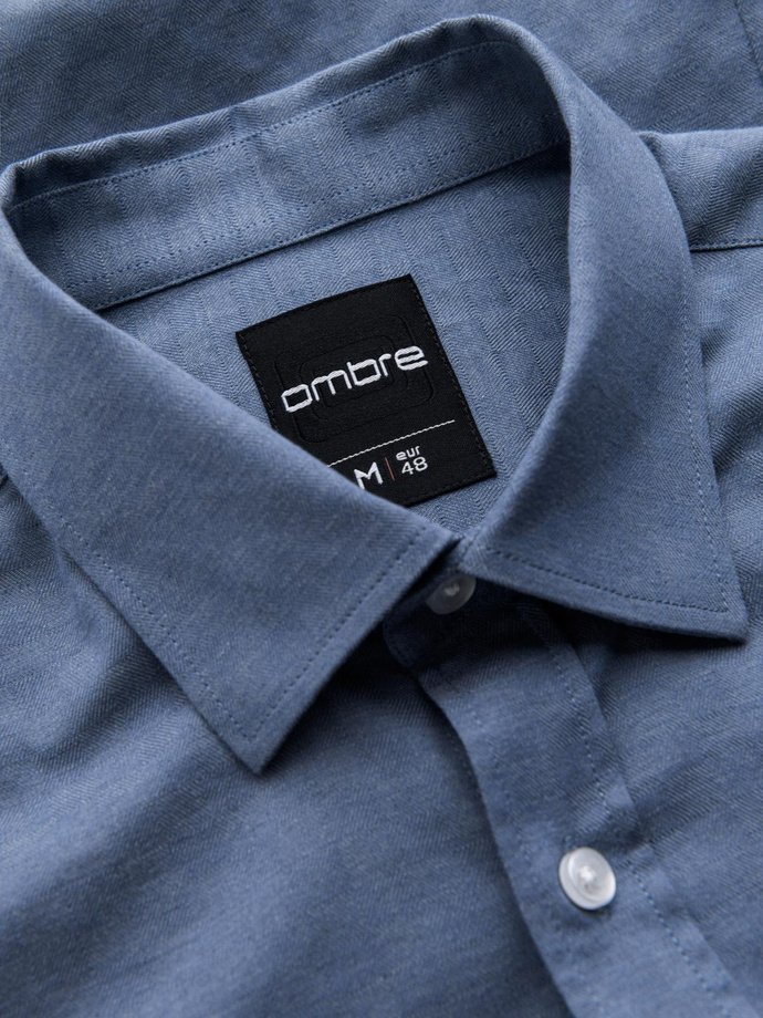 Vyriški SLIM FIT marškiniai iš dekoratyvinio audinio - mėlyni V1 OM-SHCS-0175