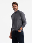 Men's knitted half-golf with viscose - grey melange V3 OM-SWTN-0100