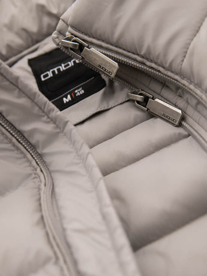 Men's quilted jacket with two fasteners - light grey V2 OM-JALP-0231