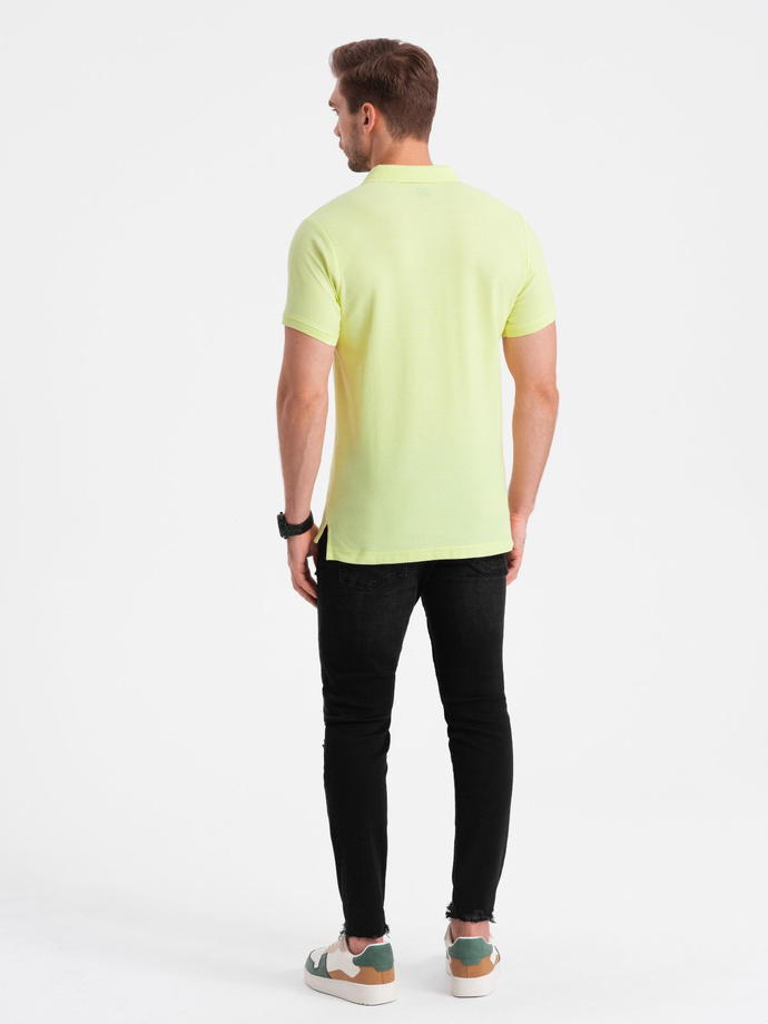 Tricou polo bărbătesc din tricot piqué - verde lime V15 S1374