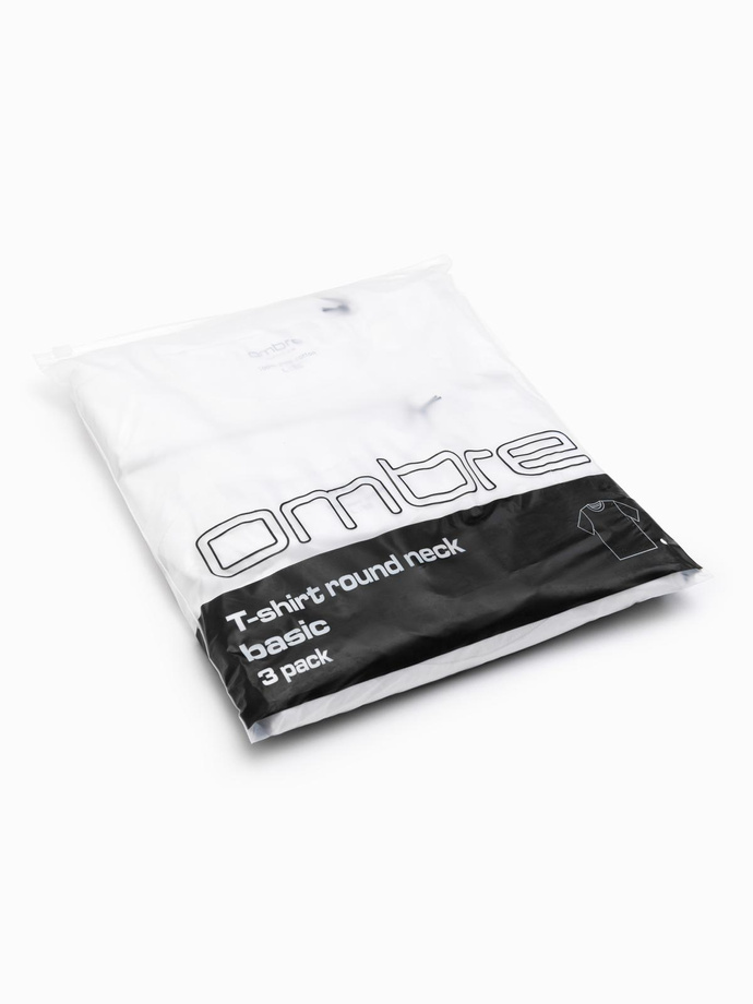 Set of men's BASIC cotton shirts with round neckline - 3x white V11 OM-TSBS-0232