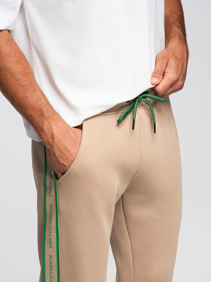 Pantaloni jogger sport pentru bărbați cu bordură - maro V1 OM-PASK-0284