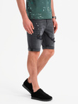 Men's short denim shorts with rubbing and rolled up leg - gray V3 OM-SRDS-0186