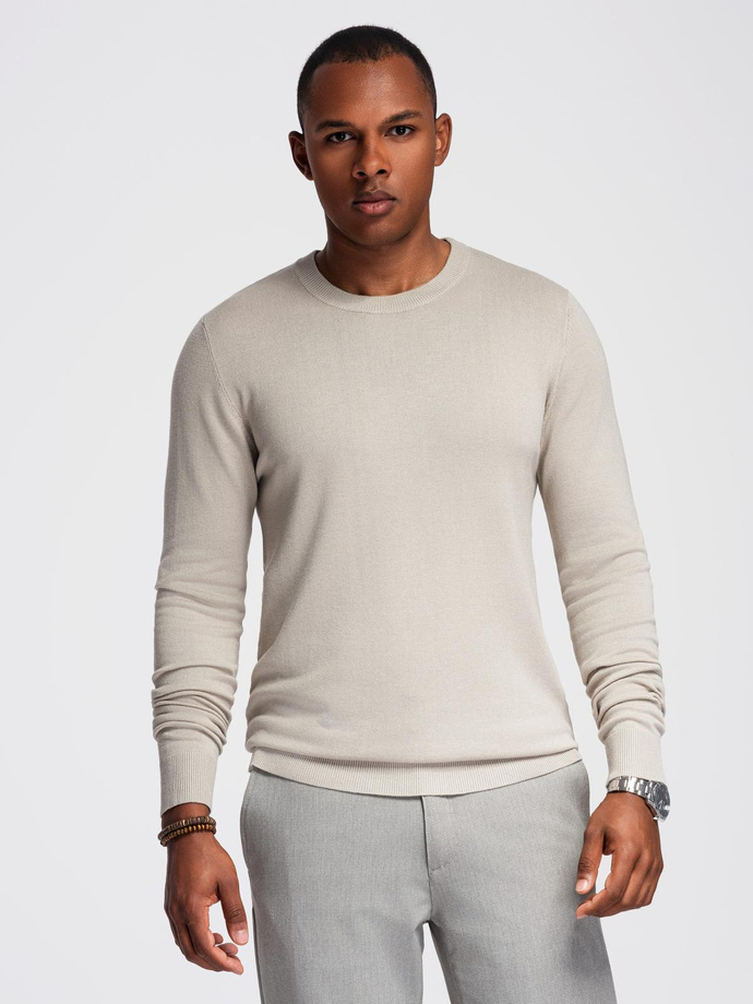 Men's sweater with round neckline in stretch knit with classic weave - beige V3 OM-SWSW-0183