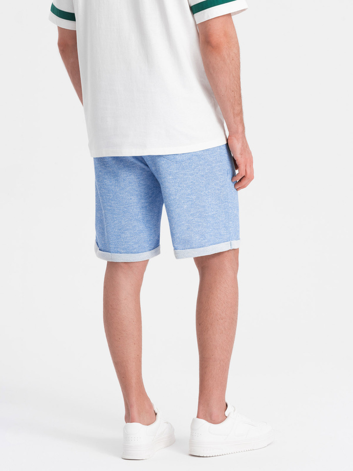 Vyriški LOOSE FIT melanžinio audinio šortai - šviesiai mėlyni V1 OM-SRSK-0116
