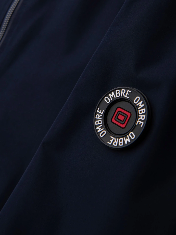 Men's jacket with hood and high collar - navy blue V2 OM-JANP-0222