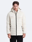 Men's winter jacket with detachable hood - cream V2 OM-JAHP-0150