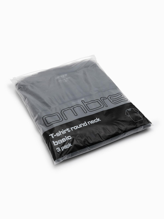 Set tricou cu gât rotund din bumbac pentru bărbați BASIC - 3x negru V9 OM-TSBS-0232