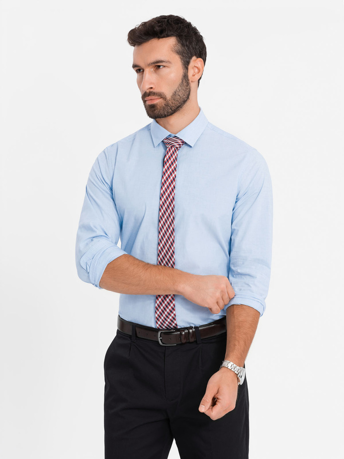 Klasikiniai medvilniniai REGULAR marškiniai - mėlyni V1 OM-SHOS-0154