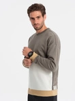 Pánská mikina OVERSIZE v kontrastní barevné kombinaci - khaki V7 OM-SSNZ-0130
