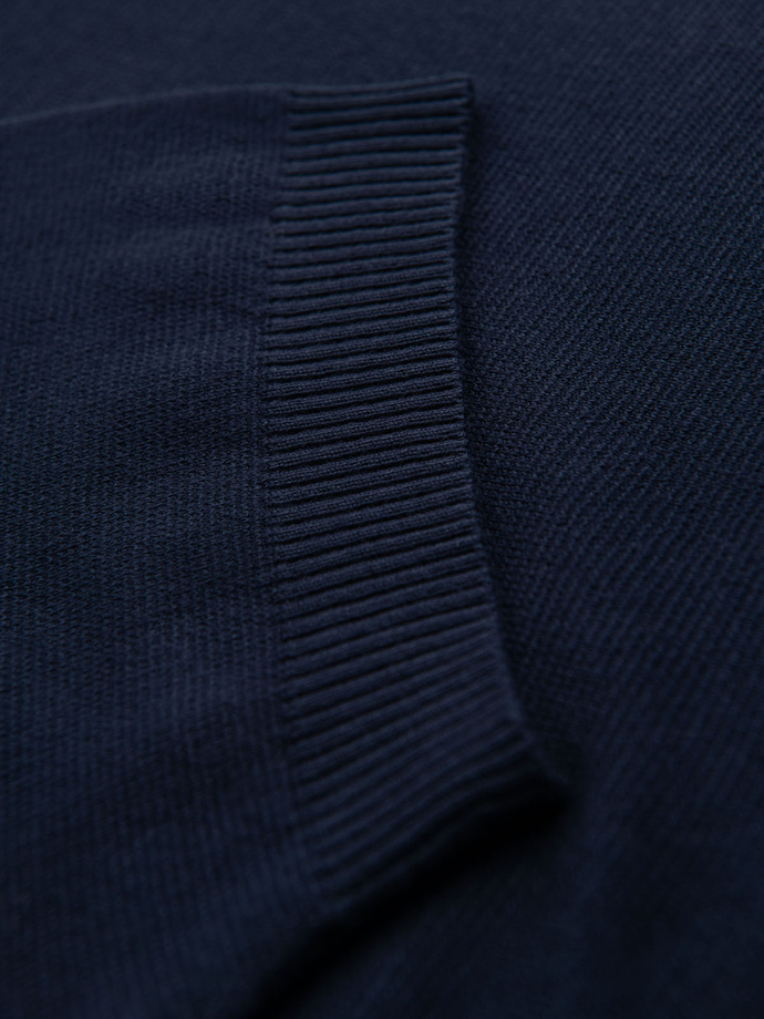 Men's classic knitted shirt with ribbed cuffs - navy blue V1 OM-TSCT-0252
