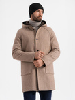 Melange long men's hooded coat - beige V2 OM-COWC-0122