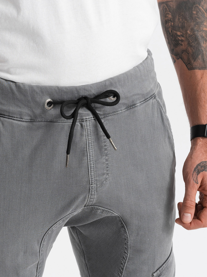 Pánské kalhoty JOGGERS s cargo kapsou - šedé V4 OM-PADJ-0112