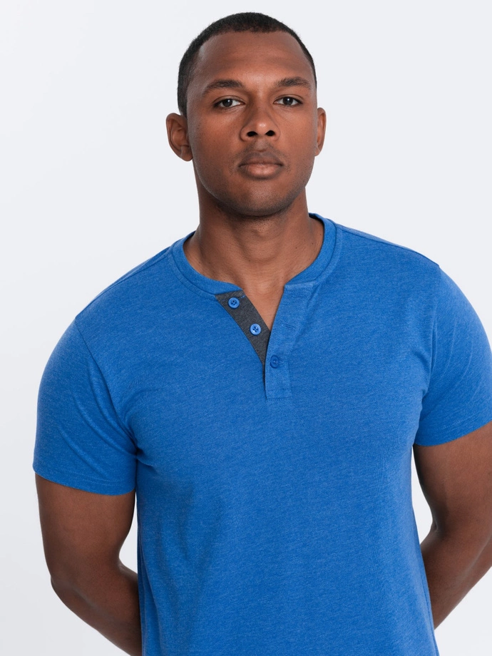 Tricou bărbătesc cu decolteu rotund tip henley - albastru V2 OM-TSCT-0155