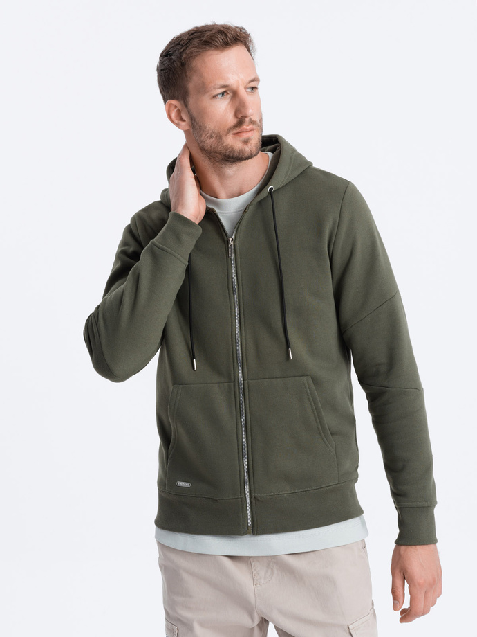 Men's unbuttoned hooded sweatshirt - olive V2 OM-SSZP-22FW-003