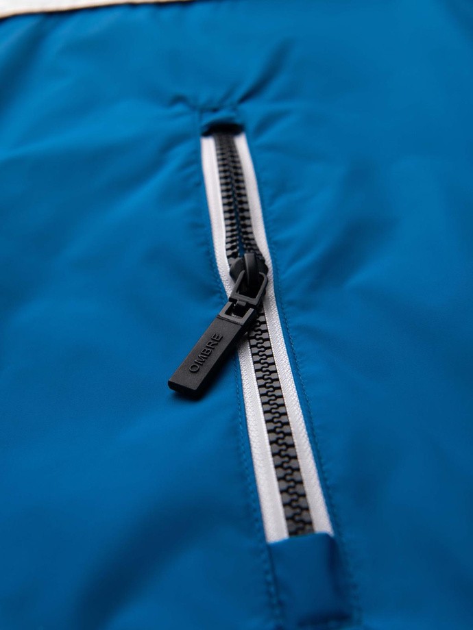 Spalvinga lengva vyriška sportinė striukė su flisu - mėlyna ir grafito spalvos V2 OM-JANP-0194