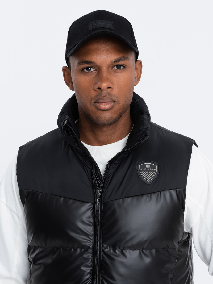 Tricou bărbătesc matlasat fără mâneci lucios - negru V1 OM-JAVJ-0113