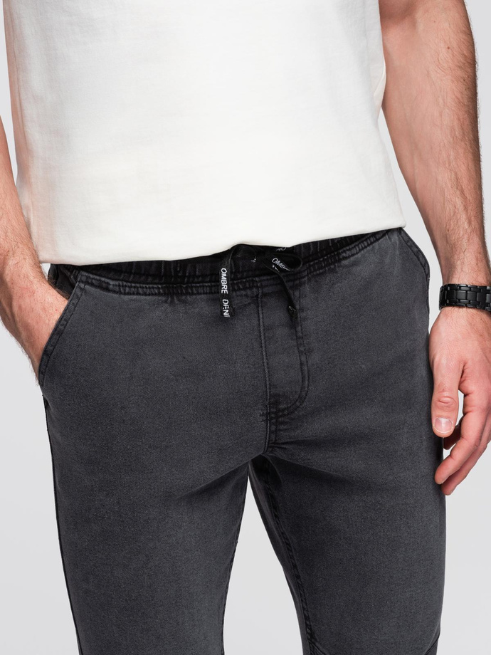 Pánské džínové kalhoty JOGGERS s pracím efektem - šedé V3 OM-PADJ-0267