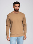 Men's BASIC sweatshirt with round neckline - brown V2 OM-SSBN-0175