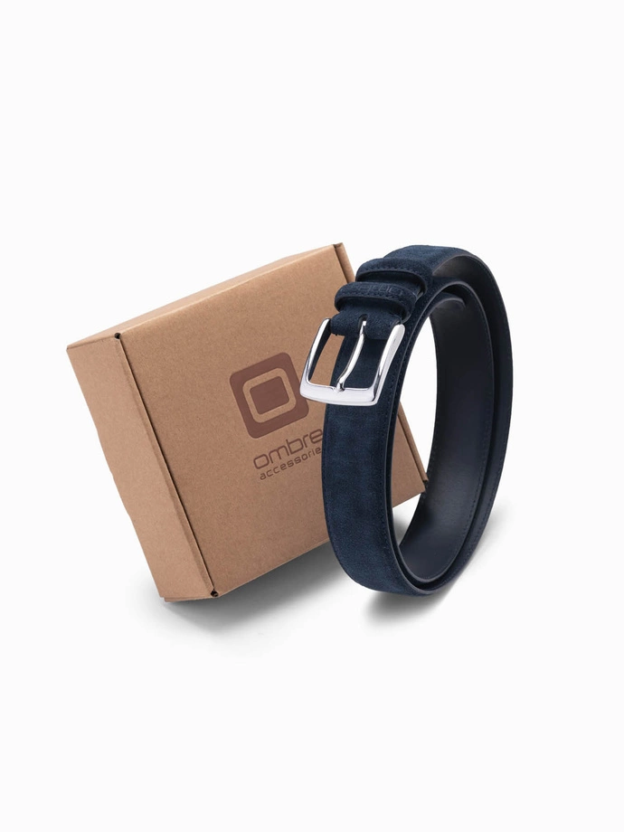 Men's monochromatic natural suede belt - navy blue V3 OU-ACBE-0113