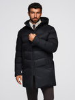 Men's long quilted jacket with hood - black V1 OM-JALJ-0264