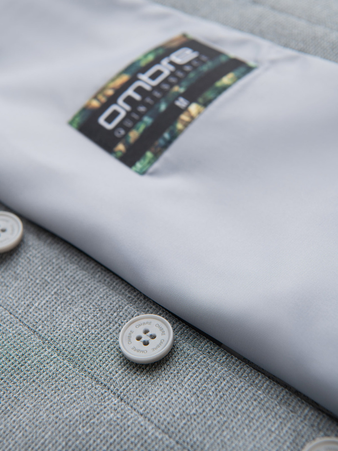 Pánská strukturovaná vesta na míru s kapsami - šedá melanž V2 OM-BLZV-0146