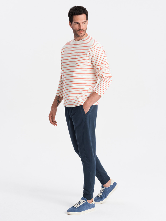 Pantaloni de trening jogger din bumbac pentru bărbați BASIC - albastru marin V1 OM-PABS-0174