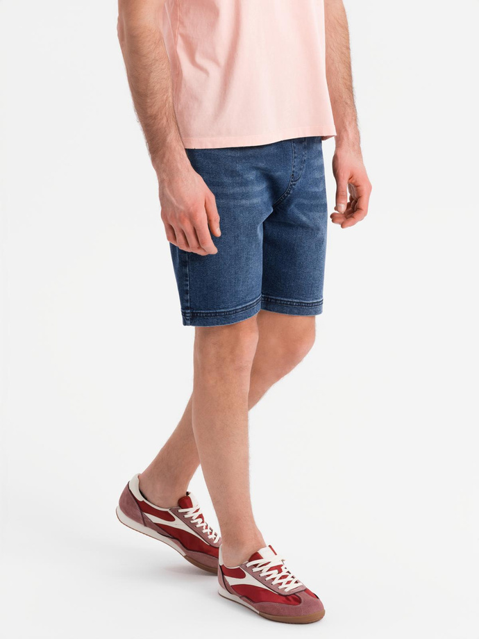 Men's shorts with elastic waistband and wash effect - blue V2 OM-SRDS-0192