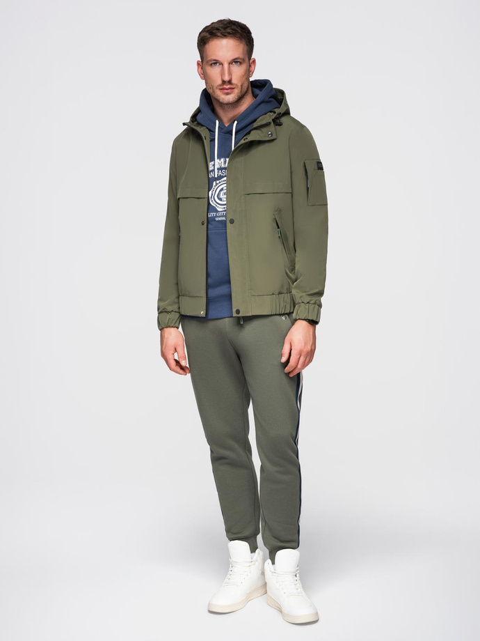 Men's functional transitional jacket with hood - olive V2 OM-JANP-0225