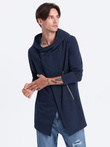 Men's long sweatshirt with asymmetrical button-up HAGA - navy blue B668