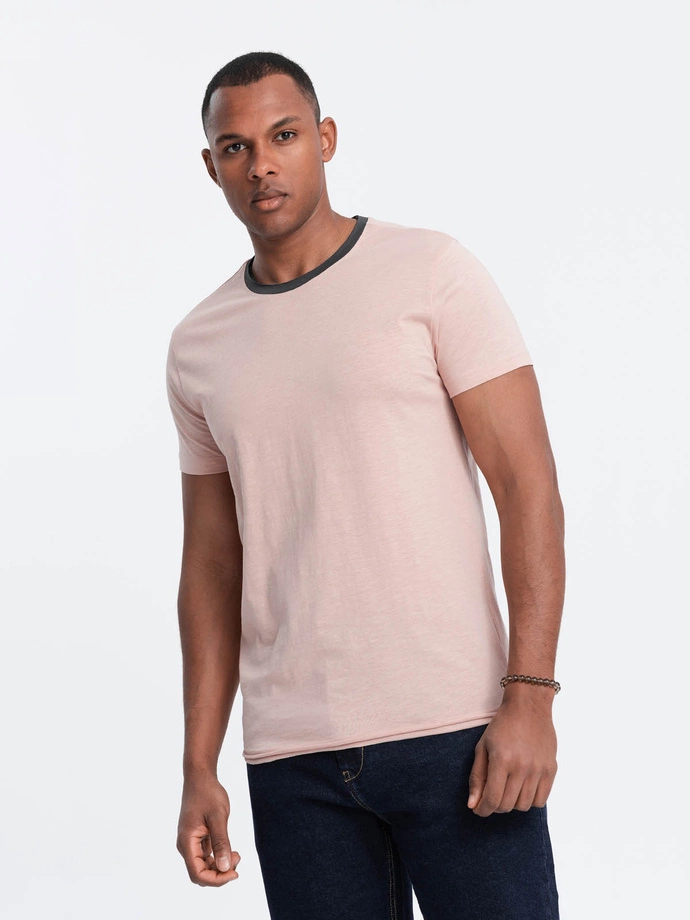 Men's t-shirt with raw finish - pink V5 OM-TSCT-22SS-004