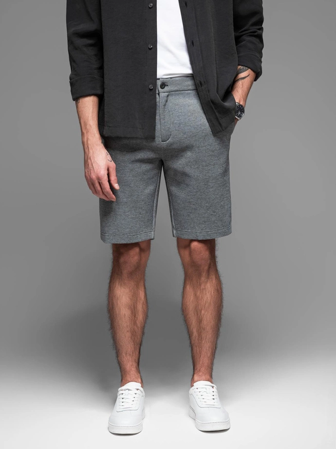 Men's SLIM FIT short shorts in structured melange knit - black V2 OM-SRCS-0166 