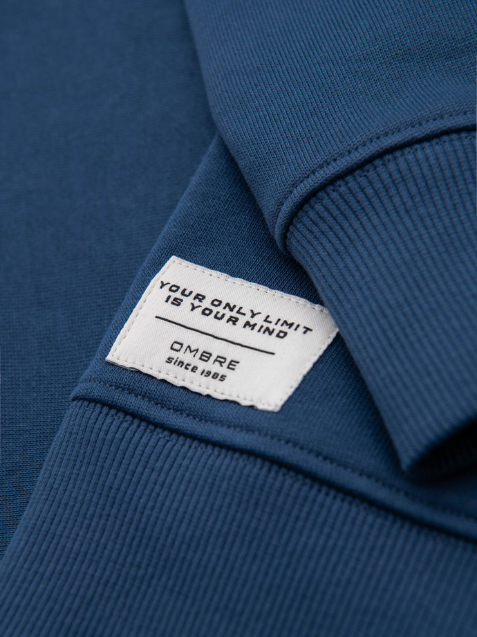 Hanorac BASIC pentru bărbați cu decolteu rotund - albastru marin V4 OM-SSBN-0175