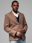 Men's casual blazer with decorative buttons on cuffs - light brown V2 OM-BLZB-0118