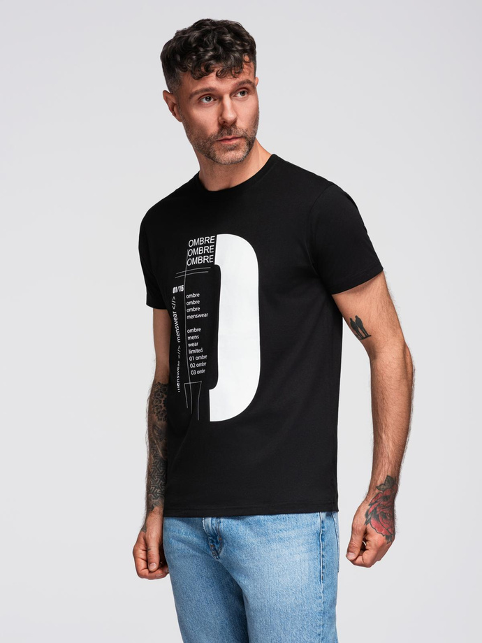 Tricou bărbătesc din bumbac imprimat - negru V3 OM-TSPT-0166